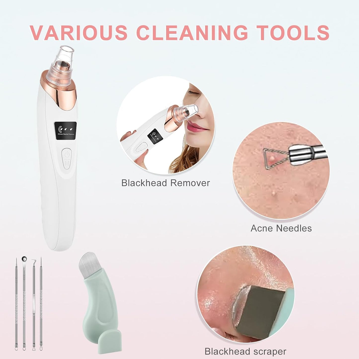 2026 Blackhead Vacuum, Pore Vacuum,Rechargeable Black Head Remover for Face | 3 Adjustable Suction Levels, 5 Replaceable Heads, Blackhead Spatula for Women & Men, Blackhead Remover Vacuum for Deep Clean