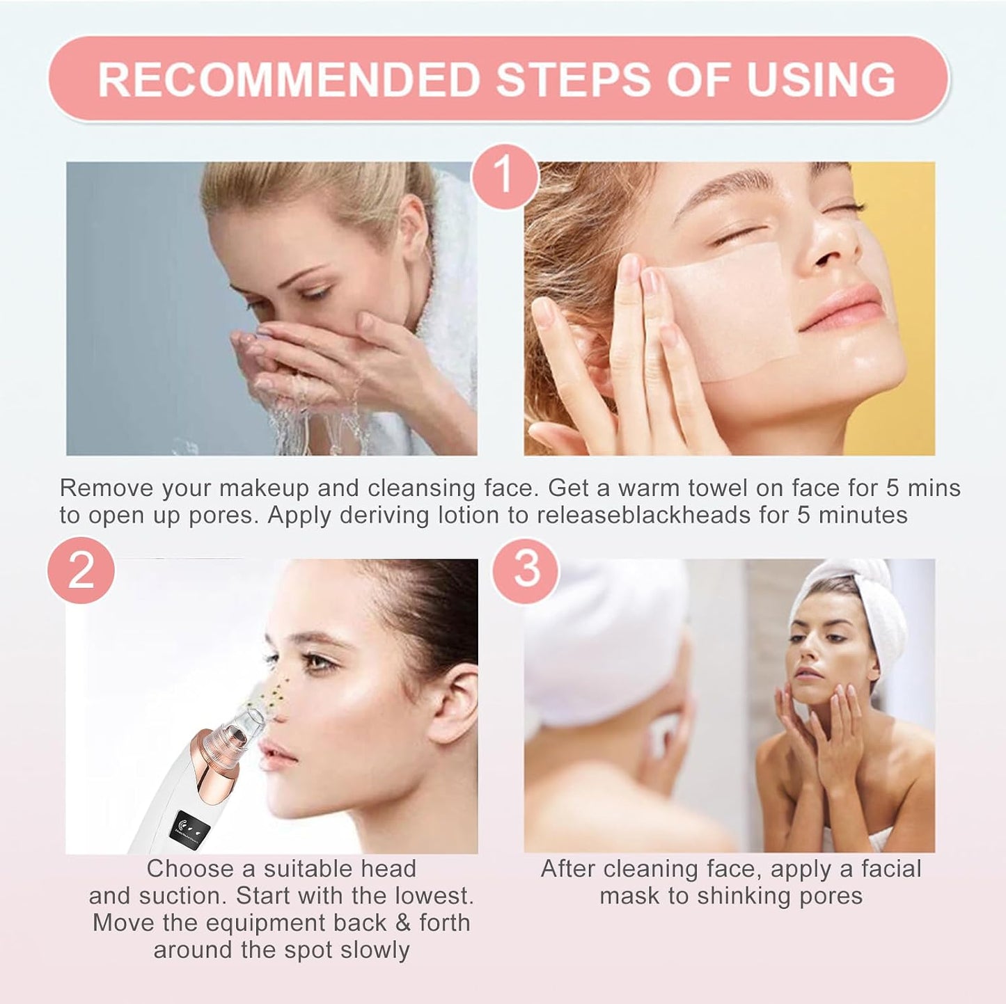 2026 Blackhead Vacuum, Pore Vacuum,Rechargeable Black Head Remover for Face | 3 Adjustable Suction Levels, 5 Replaceable Heads, Blackhead Spatula for Women & Men, Blackhead Remover Vacuum for Deep Clean
