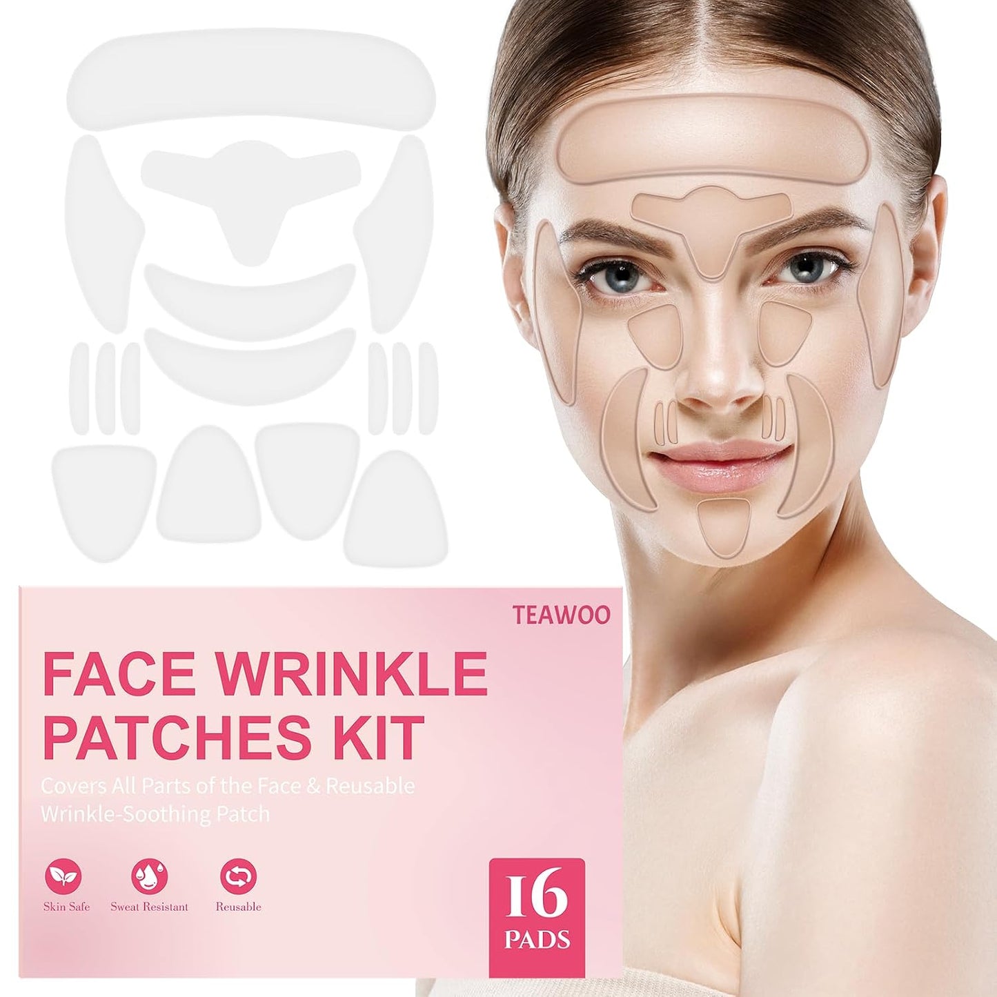 16 PCS Reusable Face Wrinkle Patches Kit | Face Patches for Wrinkles | Reusable Silicone Smoothing Pads for Brow Lift | Patches for Wrinkles | Non Invasive Reusable Wrinkle Smoothers | 4 Patches