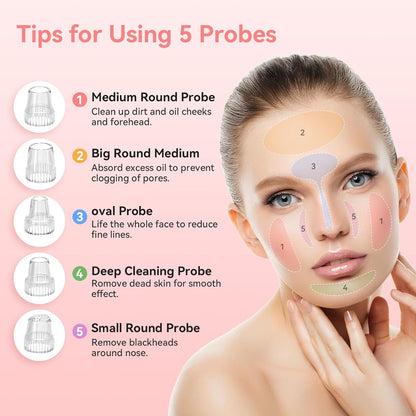 Blackhead Remover Pore Vacuum, USB Rechargeable Face Pore Cleaner Tool | Upgraded Electric Comedone Whitehead Extractor Tool-5 Suction Power,5 Probes,Blackhead Vacuum Kit for Women & Men